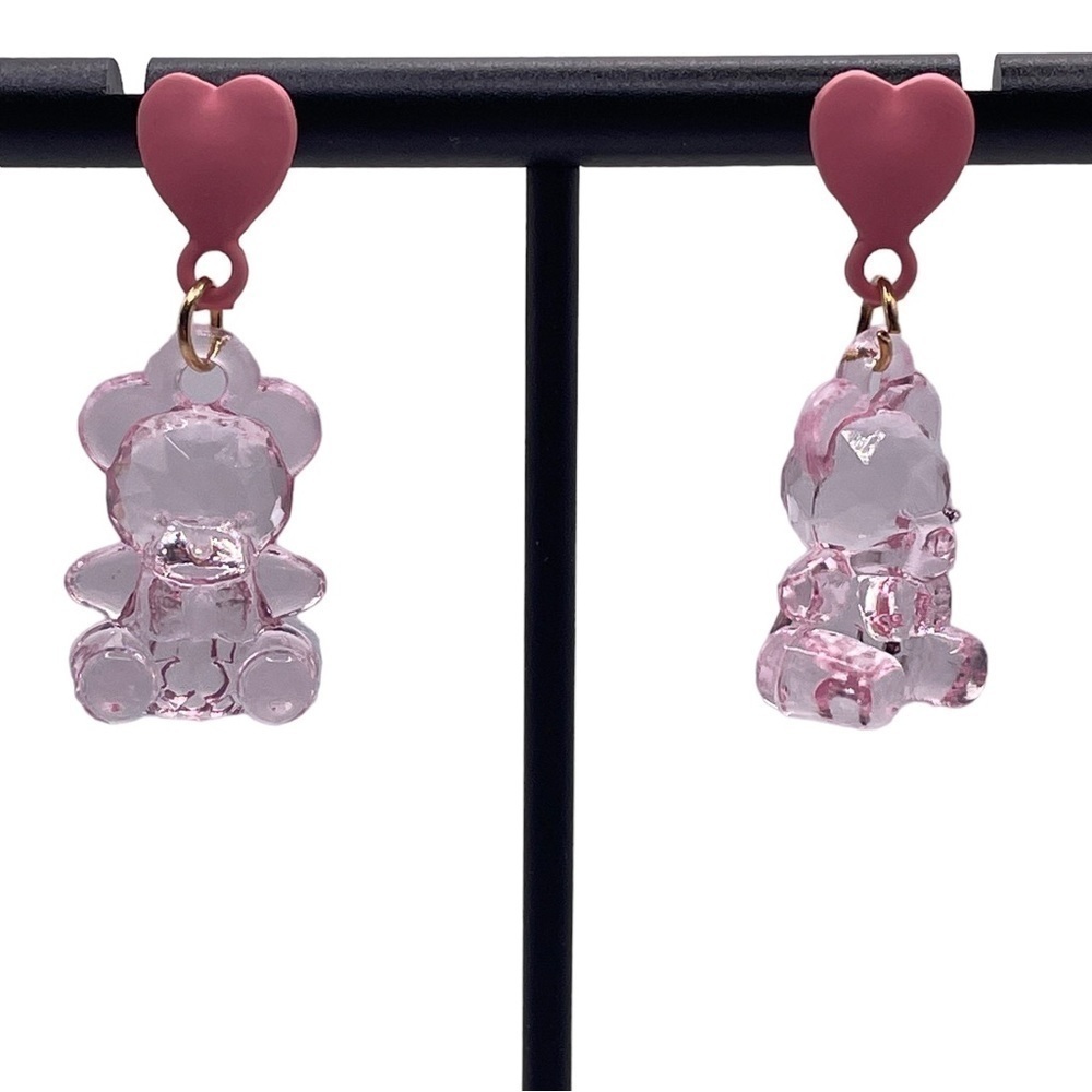 Teddy Bear pink heart earrings New